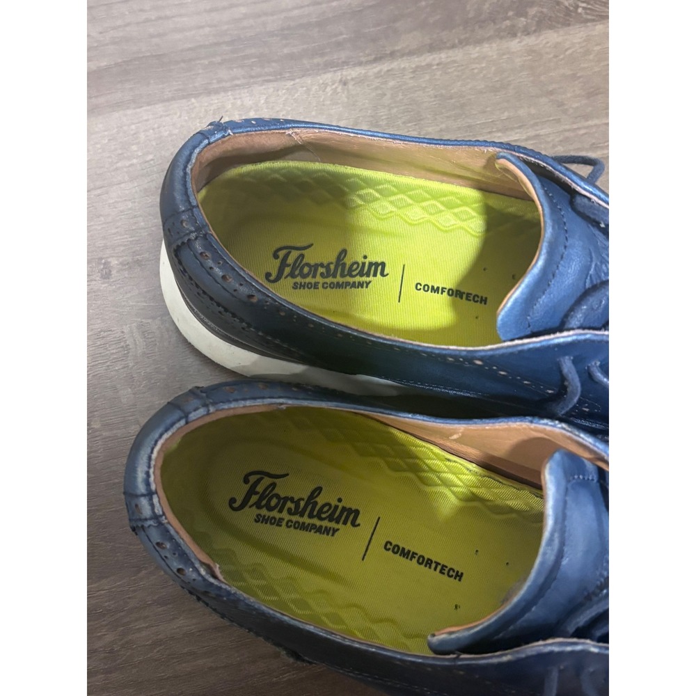 Florsheim Mens Comfortech Navy Blue Leather Wingtip Oxford Shoes 10.5W - Picture 6 of 7